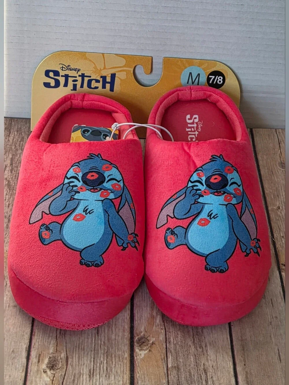 Disney Stitch Pink Plush Slip-On Slippers NWT